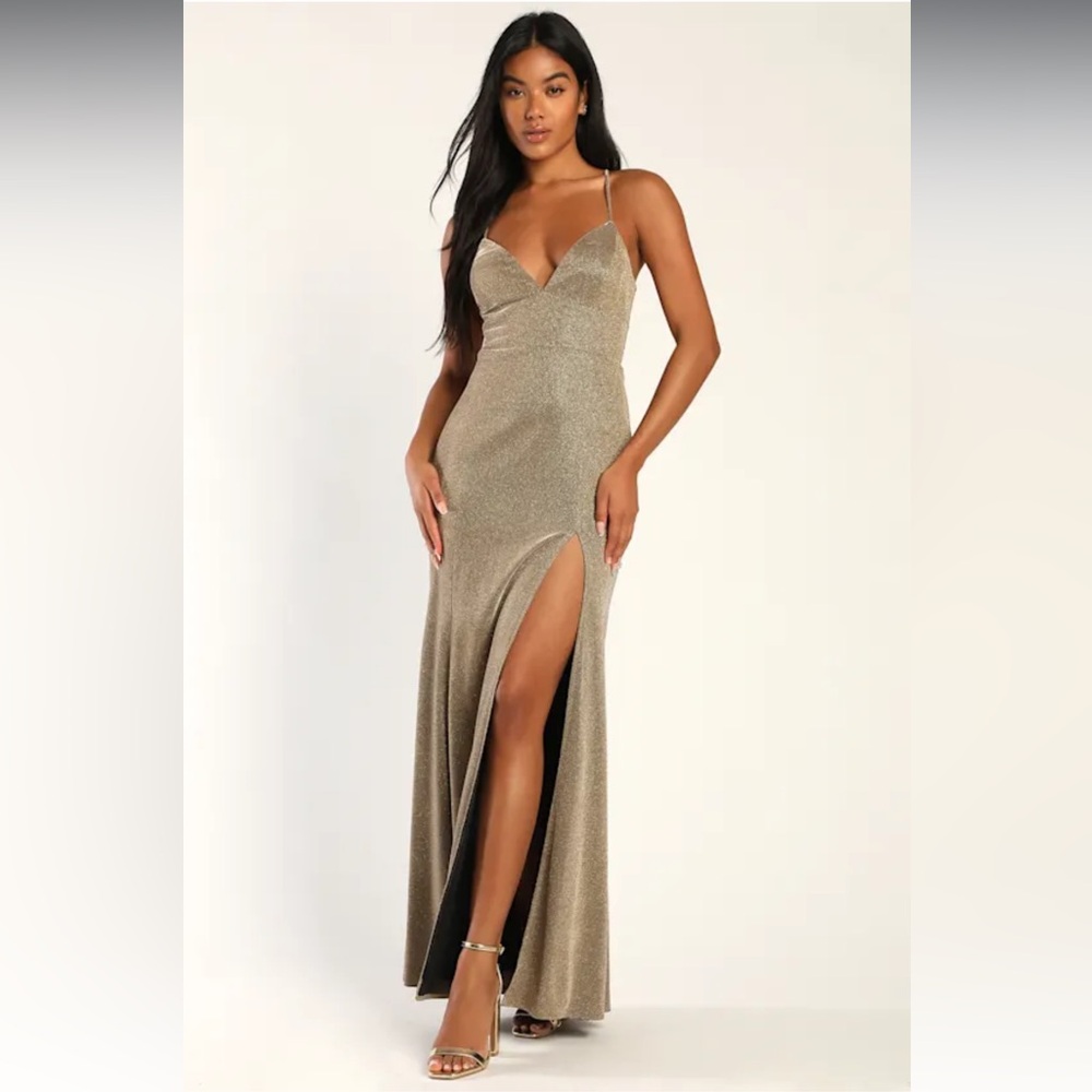 Icon Moment Shiny Gold Lurex Lace-Up Mermaid Dress
